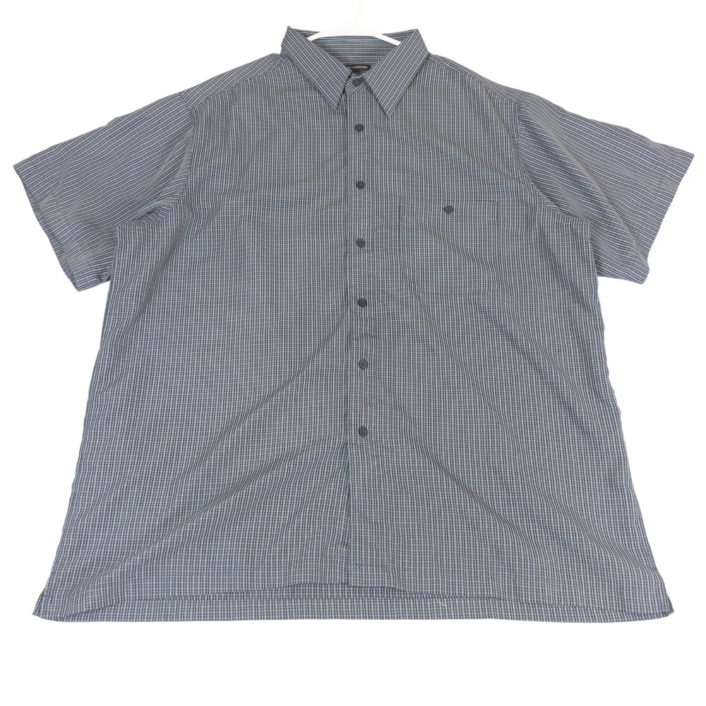 Haggar Luxury Microfiber Shirt Mens XXL Blue Black Micro Check Short Sleeve